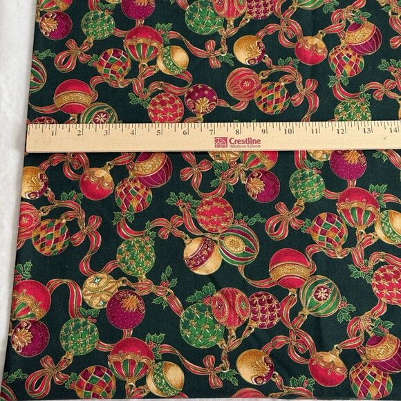 Vtg Concord Fabrics Sharon Kessler Christmas Ornaments Ribbons Green Gold 1.5yd - Picture 4 of 4